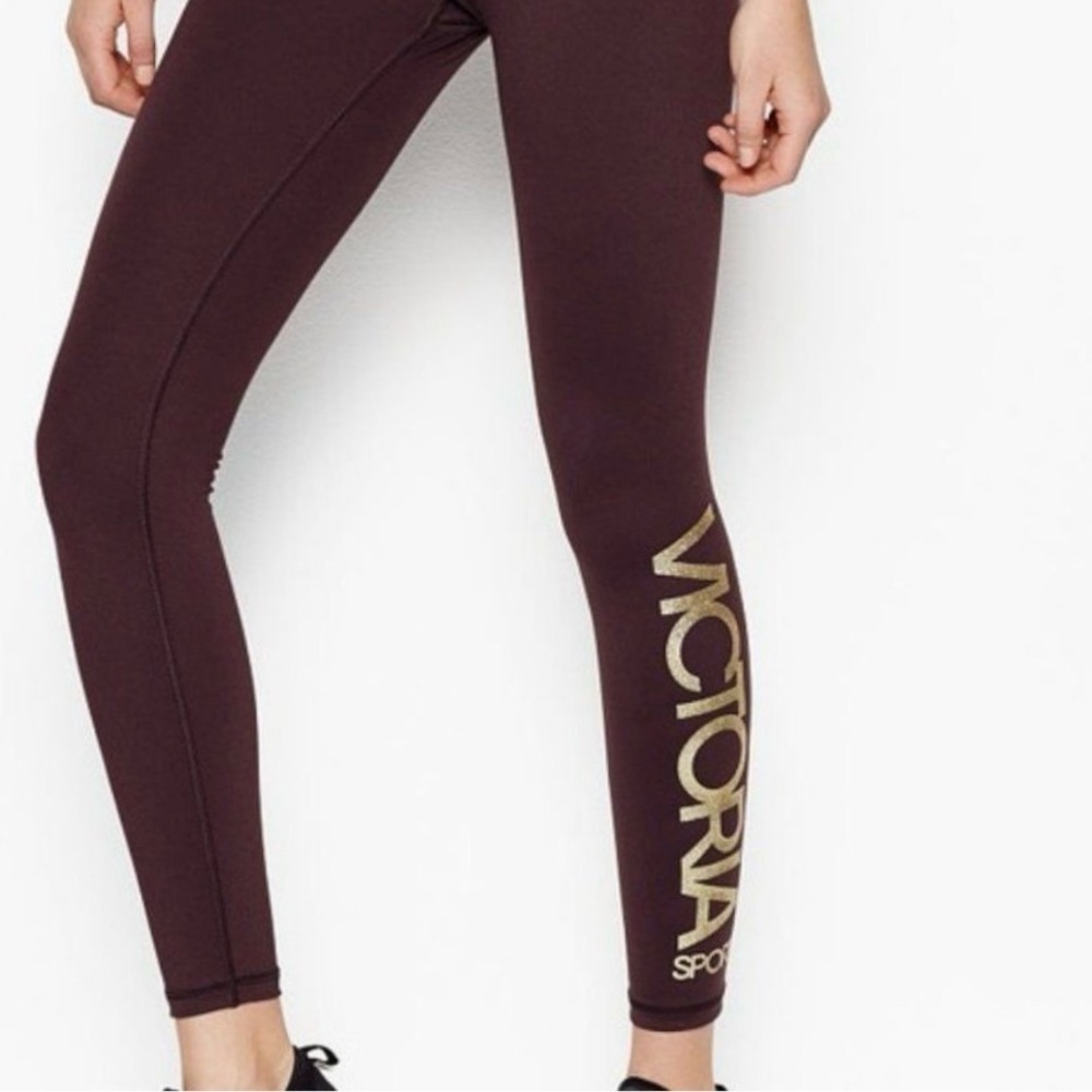 VICTORIAS SECRET VSX Limited Edition Knockout Gold Glitter Graphic Logo Leggings